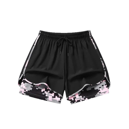 Women's elastic drawstring casual sports shorts with pockets and anti-exposure design