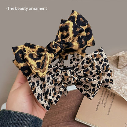 Leopard Print Bow Elegant Hair Clip for Ponytail and Bun, High-Tail Fixing Shark Clip for Women, Back of Head Hair Accessory
