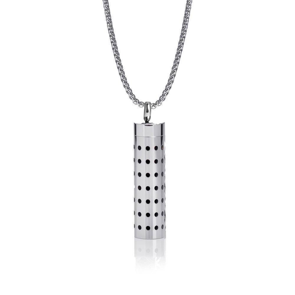 Cylindrical Heart-shaped Diffuser Pendant Necklace with Essential Oil, Stainless Steel Necklace for Men and Women, Titanium Steel Pendant