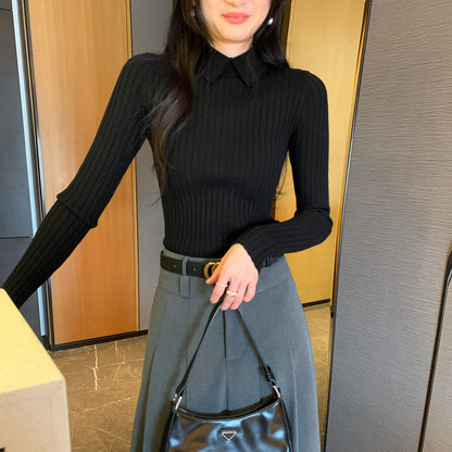 Elegant Pique Collar Blouse S/M/L