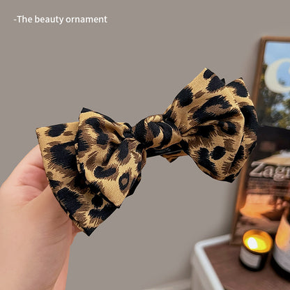 Leopard Print Bow Elegant Hair Clip for Ponytail and Bun, High-Tail Fixing Shark Clip for Women, Back of Head Hair Accessory