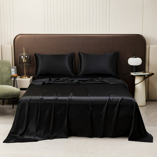 American Style Silk-Like Bedding Set with Fitted Sheet, Duvet Cover, Pillowcases, Extra Large Mattress Protector for Export