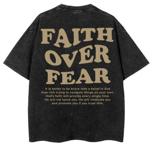 Vintage Washed Distressed Letter Print Oversized Short Sleeve T-Shirt Unisex Couple Style Heavyweight Tee Top