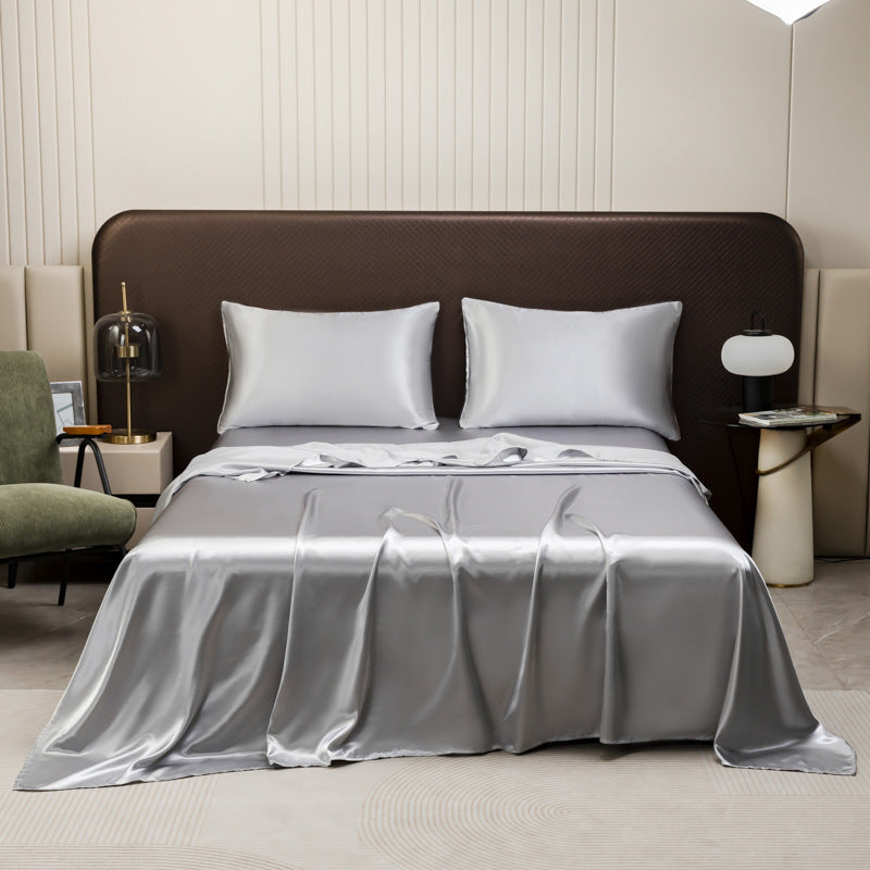 American Style Silk-Like Bedding Set with Fitted Sheet, Duvet Cover, Pillowcases, Extra Large Mattress Protector for Export