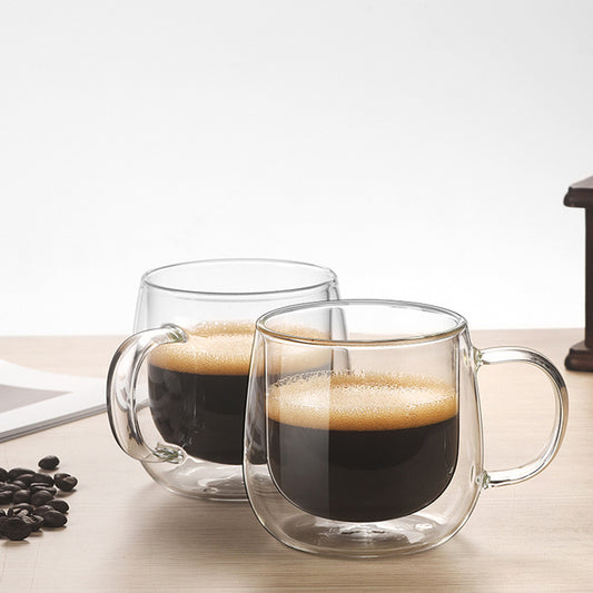 Double-Walled Glass Cup, Household Water Cup, Borosilicate Glass, Heat-Resistant, With Handle, Coffee Cup, Simple Design,