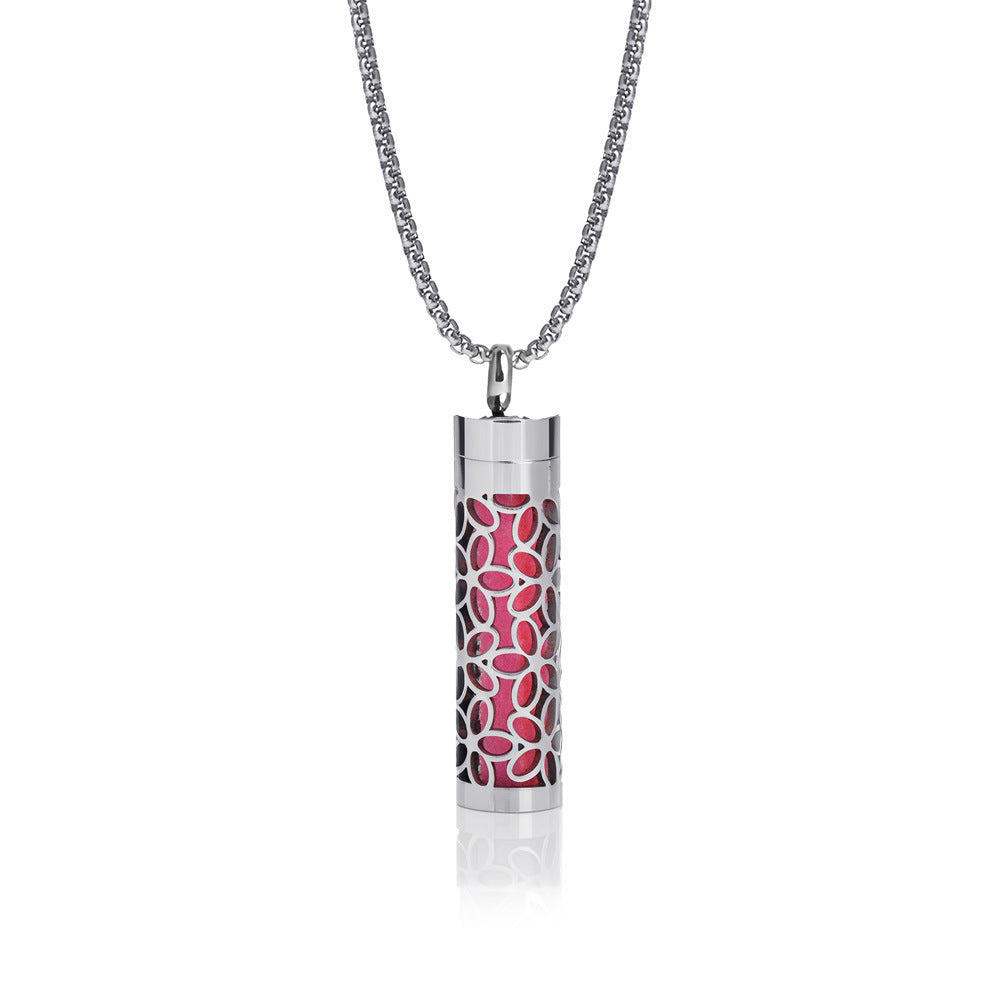 Cylindrical Heart-shaped Diffuser Pendant Necklace with Essential Oil, Stainless Steel Necklace for Men and Women, Titanium Steel Pendant