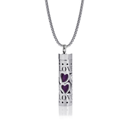 Cylindrical Heart-shaped Diffuser Pendant Necklace with Essential Oil, Stainless Steel Necklace for Men and Women, Titanium Steel Pendant