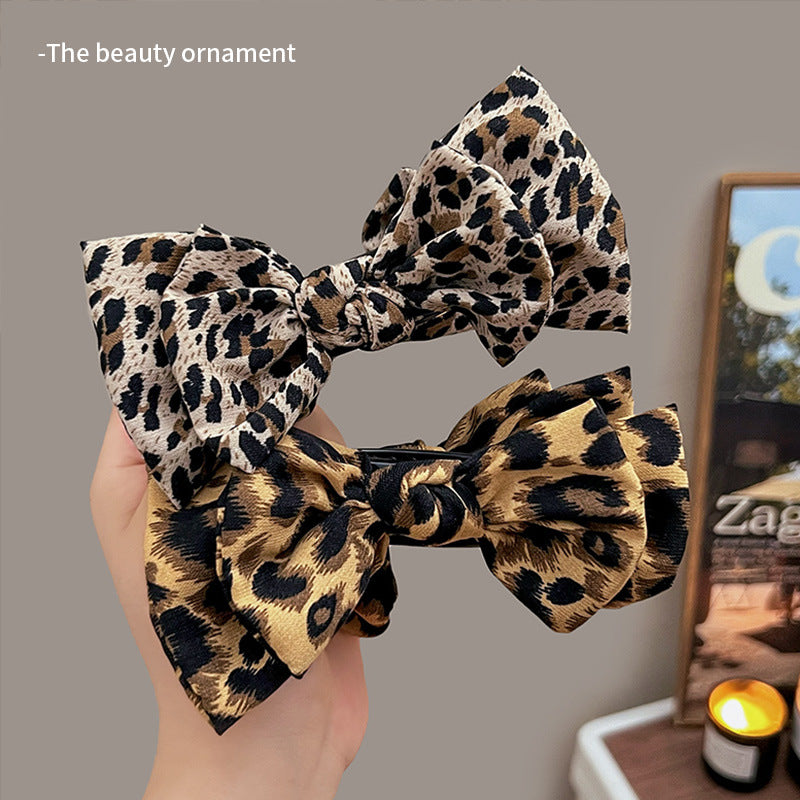 Leopard Print Bow Elegant Hair Clip for Ponytail and Bun, High-Tail Fixing Shark Clip for Women, Back of Head Hair Accessory