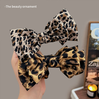 Leopard Print Bow Elegant Hair Clip for Ponytail and Bun, High-Tail Fixing Shark Clip for Women, Back of Head Hair Accessory