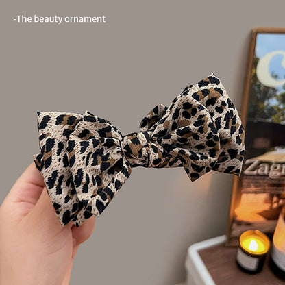 Leopard Print Bow Elegant Hair Clip for Ponytail and Bun, High-Tail Fixing Shark Clip for Women, Back of Head Hair Accessory