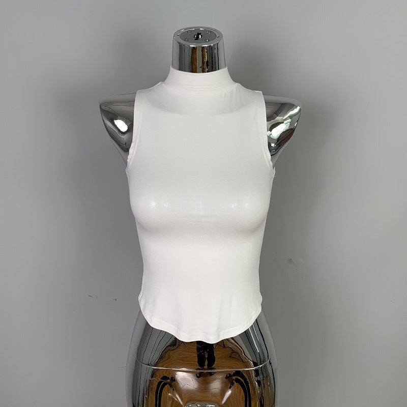 Half high neck short sleeveless vest