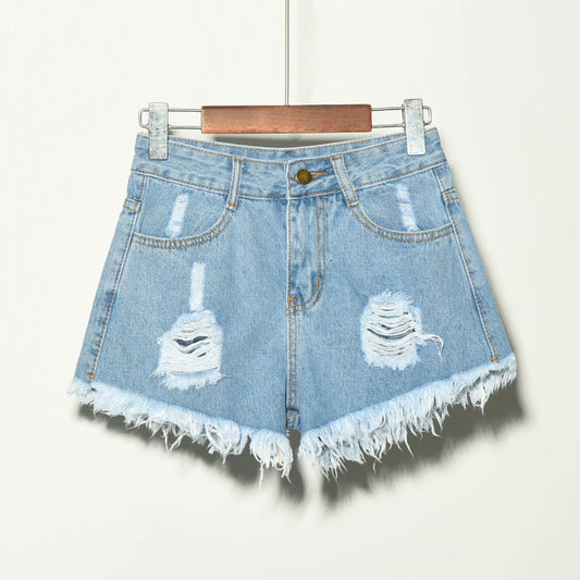 Retro heavy industry washed, vintage, personalized, frayed denim shorts, sexy and spicy style, denim hot pants for women